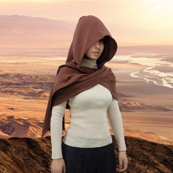 Multifunctional Hooded Cotton Shawl Scarf Cape for Women Men Warm Cozy Fashion - Picture 6 of 7